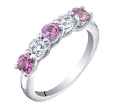 Sterling Silver Ring with CZ's and Created Pink Sapphires -Sz. 6